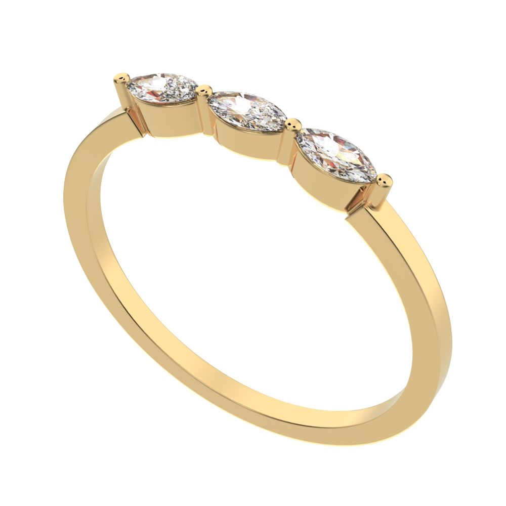 0.3Ct Marquise Cut Moissanite Minimalist solitaire with accents halo simple three-stone 14K / 18K Solid Yellow Gold everyday wedding band