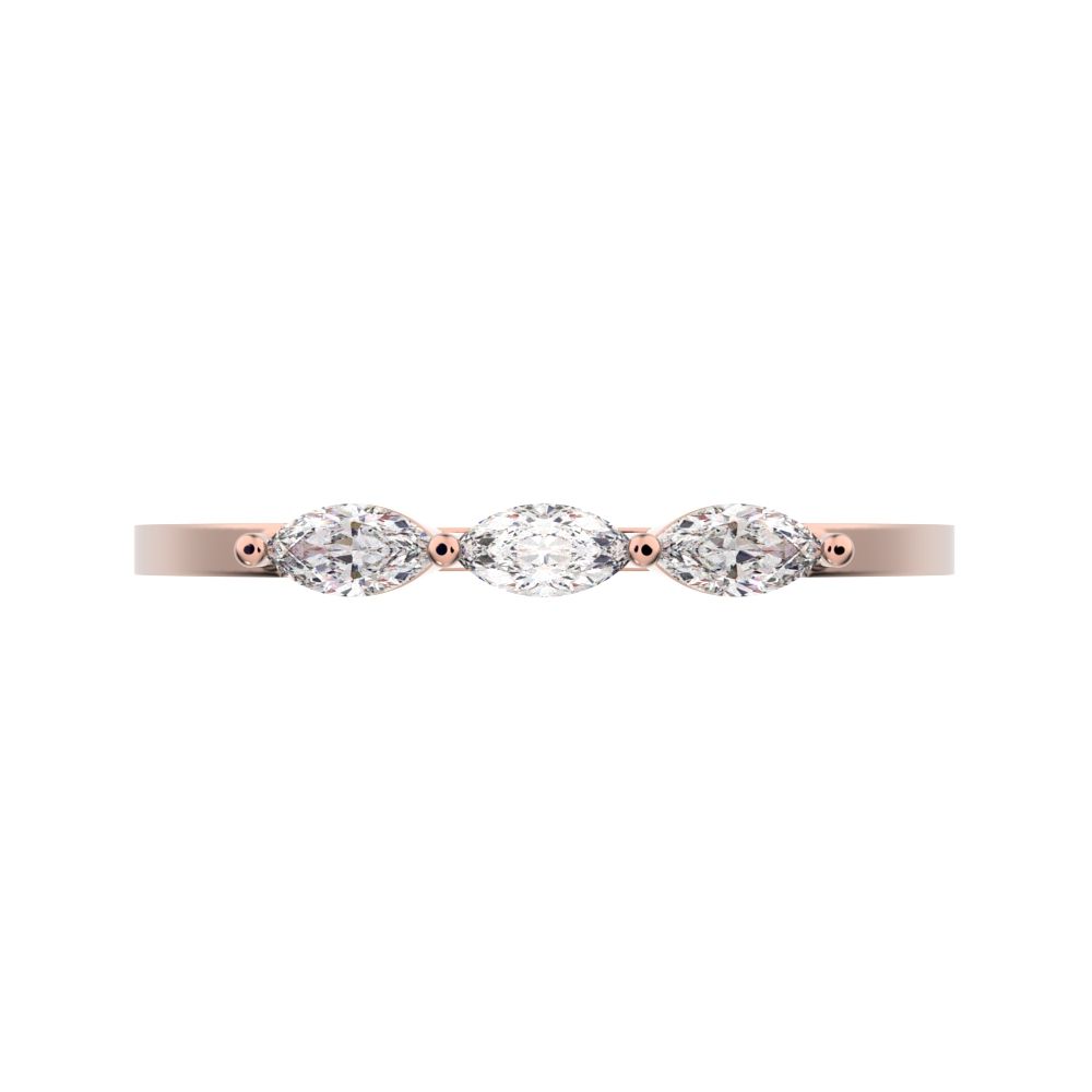 0.3Ct Marquise Cut Simulated Clear Diamond solitaire with accents halo simple three-stone 14K / 18K Solid Rose Gold everyday wedding band