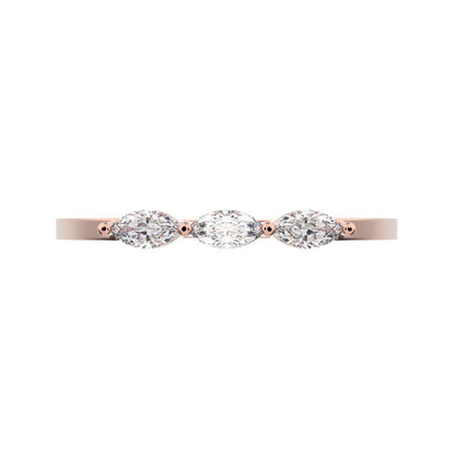0.3Ct Marquise Cut Simulated Clear Diamond solitaire with accents halo simple three-stone 14K / 18K Solid Rose Gold everyday wedding band