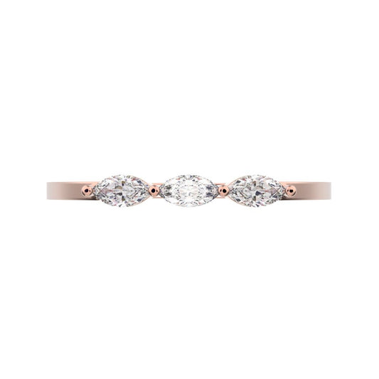0.3Ct Marquise Cut Moissanite Minimalist solitaire with accents halo simple three-stone 14K / 18K Solid Rose Gold everyday wedding band
