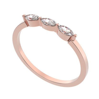 0.3Ct Marquise Cut Simulated Clear Diamond solitaire with accents halo simple three-stone 14K / 18K Solid Rose Gold everyday wedding band