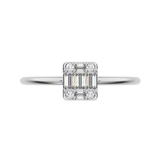 1.27 ct Baguette Cut Simulated Clear Diamond dainty Minimalist cluster halo light simple 14K / 18K Solid White Gold everyday ring