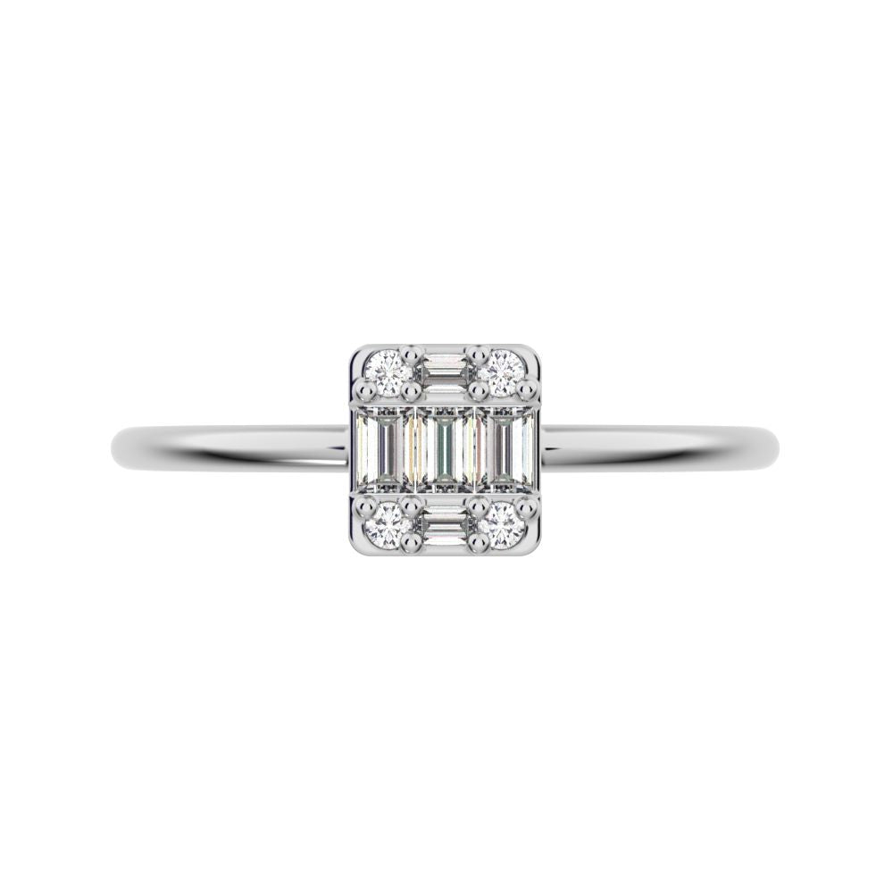 1.27 ct Baguette Cut Moissanite dainty Minimalist cluster halo light simple 14K / 18K Solid White Gold everyday ring