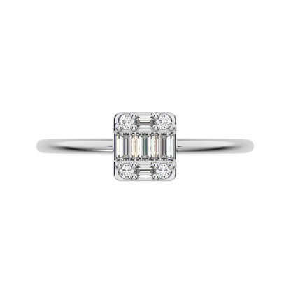 1.27 ct Baguette Cut Moissanite dainty Minimalist cluster halo light simple 14K / 18K Solid White Gold everyday ring