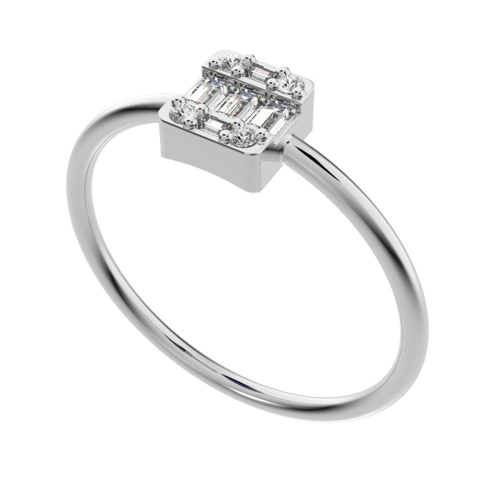 1.27 ct Baguette Cut Moissanite dainty Minimalist cluster halo light simple 14K / 18K Solid White Gold everyday ring