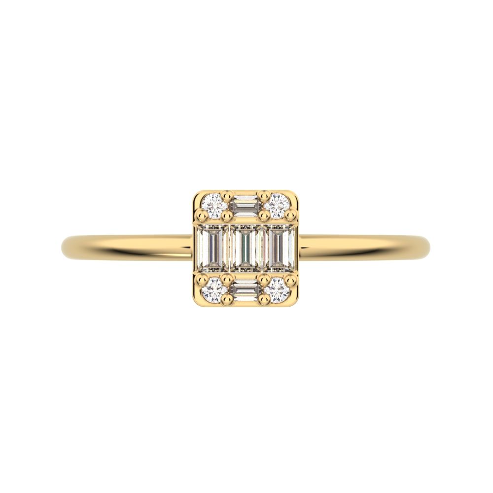 1.27 ct Baguette Cut Moissanite dainty Minimalist cluster halo light simple 14K / 18K Solid Yellow Gold everyday ring
