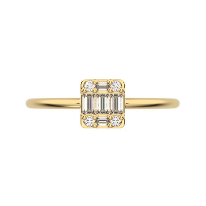 1.27 ct Baguette Cut Moissanite dainty Minimalist cluster halo light simple 14K / 18K Solid Yellow Gold everyday ring