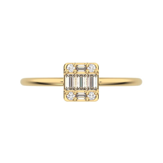 1.27 ct Baguette Cut Moissanite dainty Minimalist cluster halo light simple 14K / 18K Solid Yellow Gold everyday ring