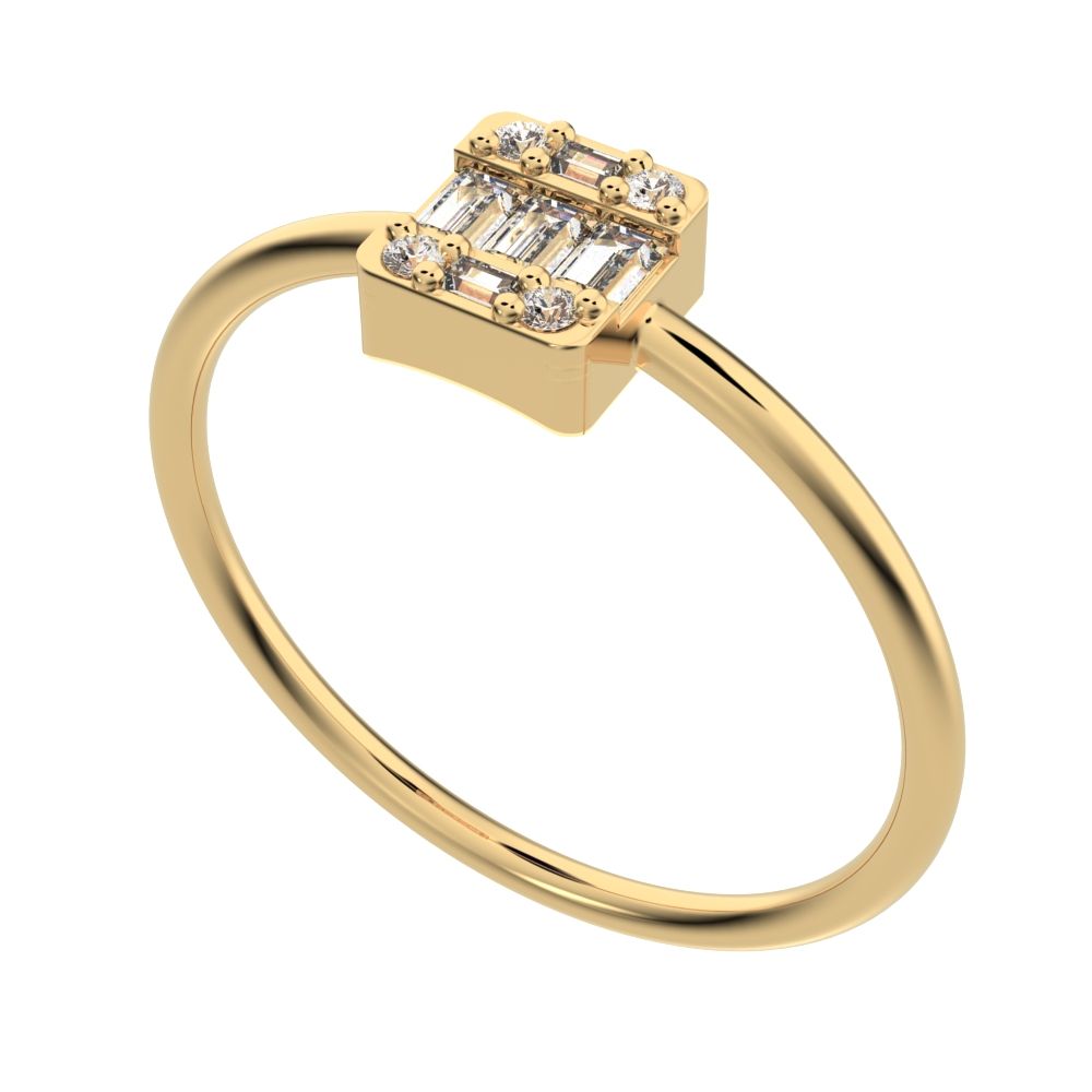 1.27 ct Baguette Cut Moissanite dainty Minimalist cluster halo light simple 14K / 18K Solid Yellow Gold everyday ring
