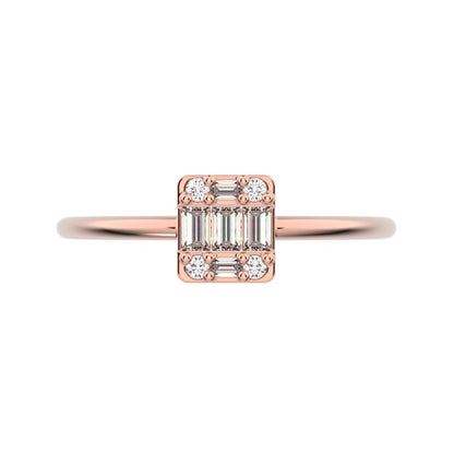 1.27 ct Baguette Cut Simulated Clear Diamond dainty Minimalist cluster halo light simple 14K / 18K Solid Rose Gold everyday ring