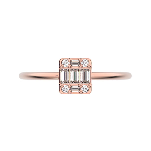 1.27 ct Baguette Cut Moissanite dainty Minimalist cluster halo light simple 14K / 18K Solid Rose Gold everyday ring