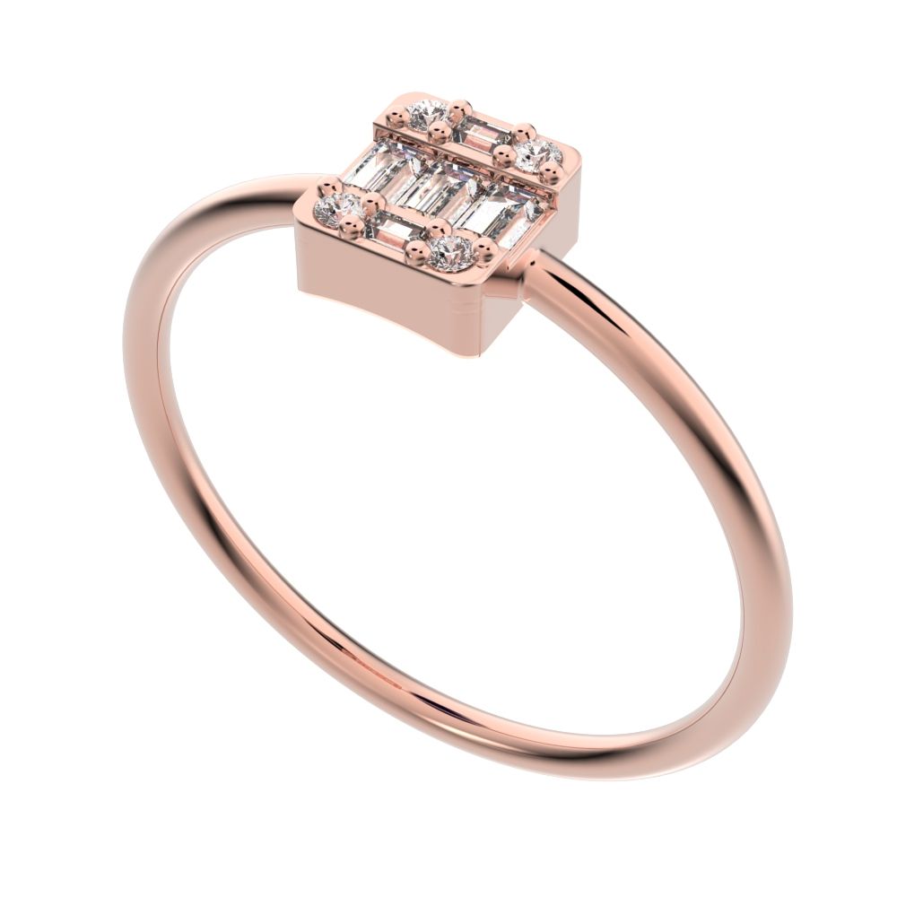 1.27 ct Baguette Cut Moissanite dainty Minimalist cluster halo light simple 14K / 18K Solid Rose Gold everyday ring