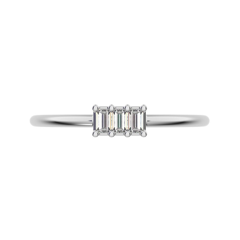 1.2 ct Baguette Cut Simulated Clear Diamond dainty Minimalist cluster halo light simple 14K / 18K Solid White Gold everyday ring