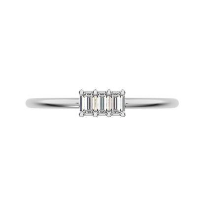1.2 ct Baguette Cut Simulated Clear Diamond dainty Minimalist cluster halo light simple 14K / 18K Solid White Gold everyday ring