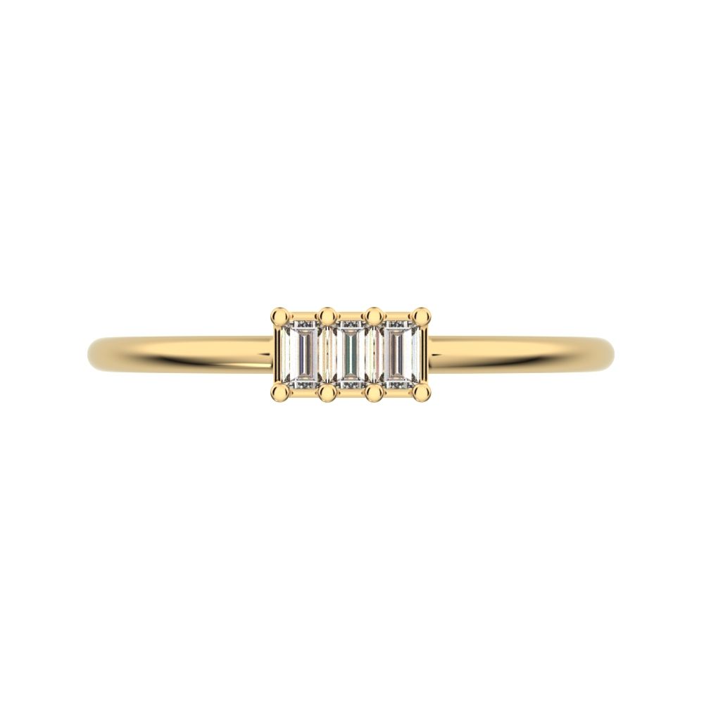 1.2 ct Baguette Cut Simulated Clear Diamond dainty Minimalist cluster halo light simple 14K / 18K Solid Yellow Gold everyday ring
