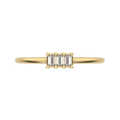 1.2 ct Baguette Cut Moissanite dainty Minimalist cluster halo light simple 14K / 18K Solid Yellow Gold everyday ring
