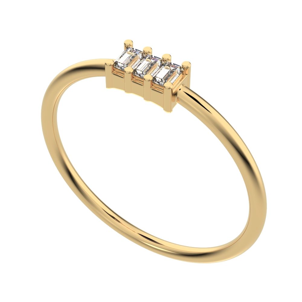 1.2 ct Baguette Cut Simulated Clear Diamond dainty Minimalist cluster halo light simple 14K / 18K Solid Yellow Gold everyday ring