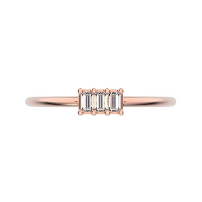 1.2 ct Baguette Cut Moissanite dainty Minimalist cluster halo light simple 14K / 18K Solid Rose Gold everyday ring