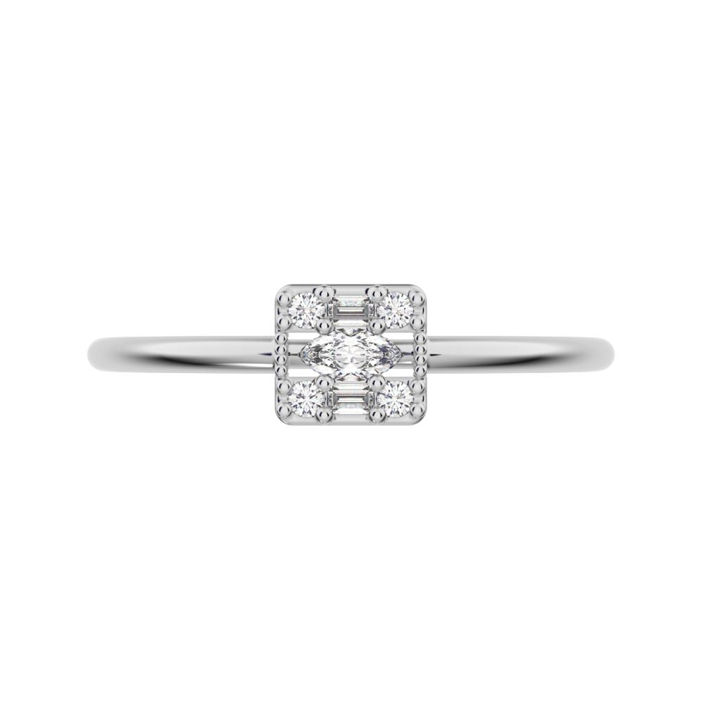 0.135 ct Marquise Cut Simulated Clear Diamond dainty Minimalist cluster halo light simple square 14K / 18K Solid White Gold everyday ring
