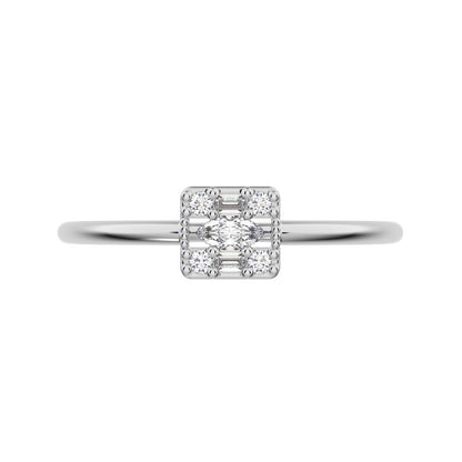 0.135 ct Marquise Cut Simulated Clear Diamond dainty Minimalist cluster halo light simple square 14K / 18K Solid White Gold everyday ring