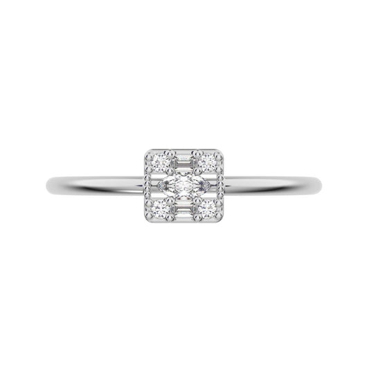 0.135 ct Marquise Cut Simulated Clear Diamond dainty Minimalist cluster halo light simple square 14K / 18K Solid White Gold everyday ring