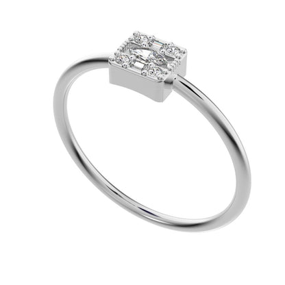 0.135 ct Marquise Cut Moissanite dainty Minimalist cluster halo light simple square 14K / 18K Solid White Gold everyday ring