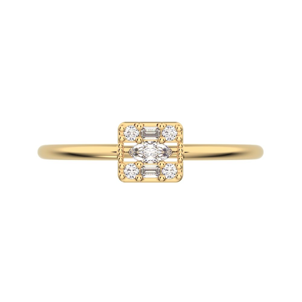 0.135 ct Marquise Cut Simulated Clear Diamond dainty Minimalist cluster halo light simple square 14K / 18K Solid Yellow Gold everyday ring