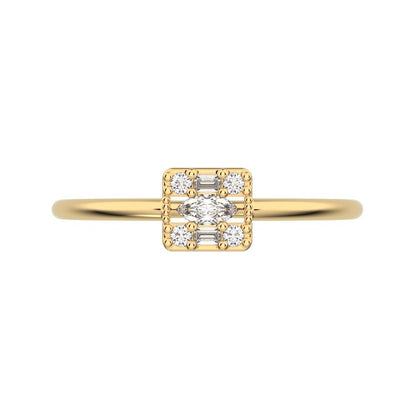 0.135 ct Marquise Cut Moissanite dainty Minimalist cluster halo light simple square 14K / 18K Solid Yellow Gold everyday ring