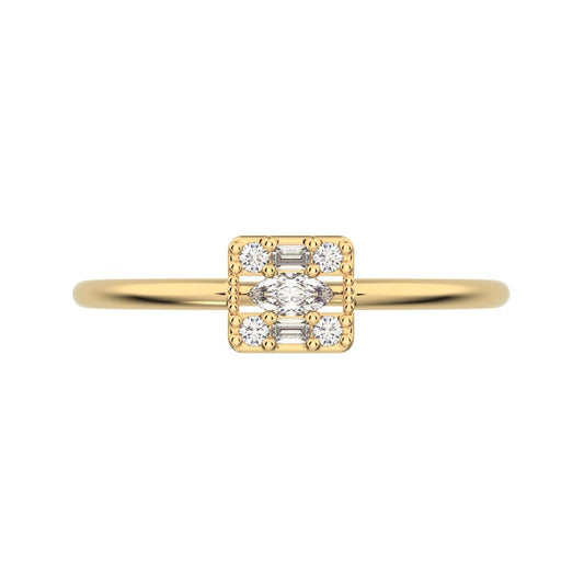 0.135 ct Marquise Cut Moissanite dainty Minimalist cluster halo light simple square 14K / 18K Solid Yellow Gold everyday ring
