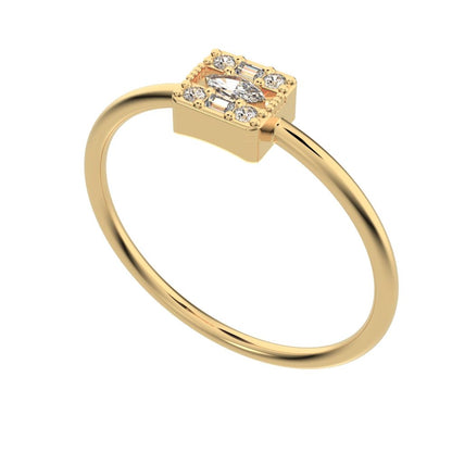 0.135 ct Marquise Cut Simulated Clear Diamond dainty Minimalist cluster halo light simple square 14K / 18K Solid Yellow Gold everyday ring