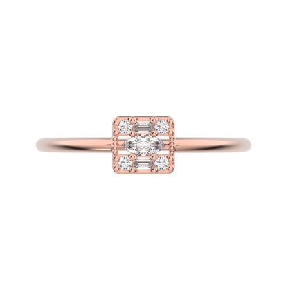 0.135 ct Marquise Cut Simulated Clear Diamond dainty Minimalist cluster halo light simple square 14K / 18K Solid Rose Gold everyday ring