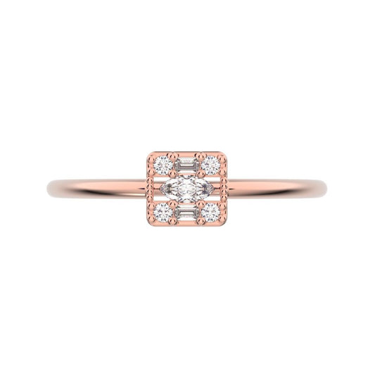 0.135 ct Marquise Cut Moissanite dainty Minimalist cluster halo light simple square 14K / 18K Solid Rose Gold everyday ring
