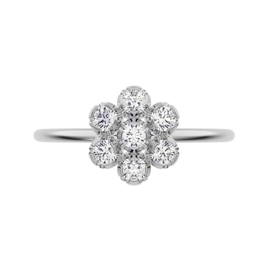 0.21 ct Round Cut Simulated Clear Diamond dainty Minimalist cluster halo halo floral 14K / 18K Solid White Gold everyday ring