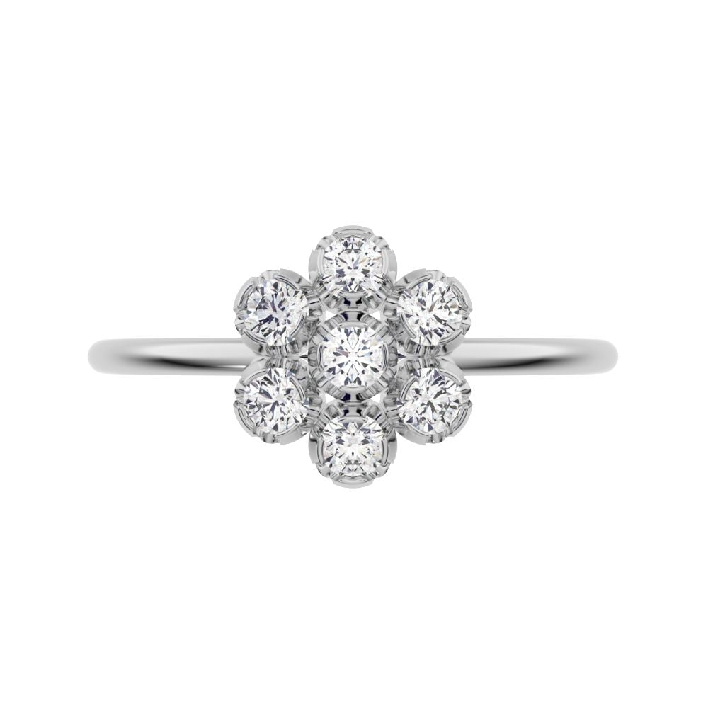 0.21 ct Round Cut Moissanite dainty Minimalist cluster halo halo floral 14K / 18K Solid White Gold everyday ring