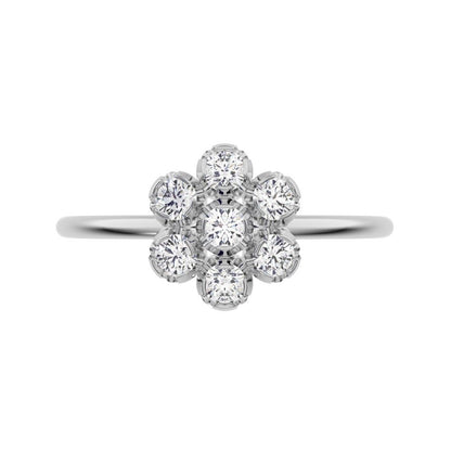 0.21 ct Round Cut Moissanite dainty Minimalist cluster halo halo floral 14K / 18K Solid White Gold everyday ring
