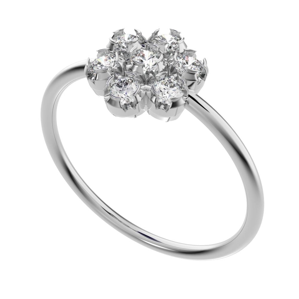 0.21 ct Round Cut Moissanite dainty Minimalist cluster halo halo floral 14K / 18K Solid White Gold everyday ring