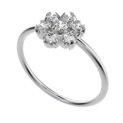 0.21 ct Round Cut Moissanite dainty Minimalist cluster halo halo floral 14K / 18K Solid White Gold everyday ring