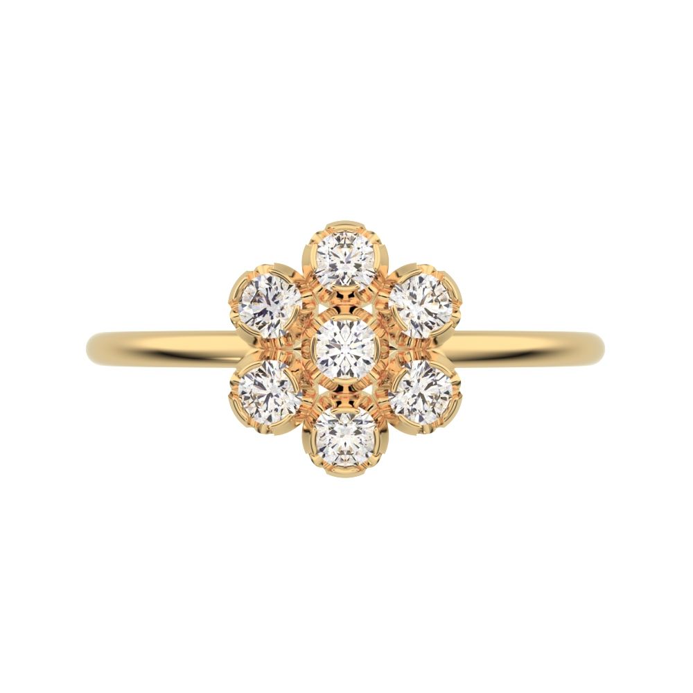0.21 ct Round Cut Moissanite dainty Minimalist cluster halo halo floral 14K / 18K Solid Yellow Gold everyday ring