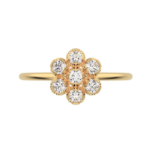 0.21 ct Round Cut Moissanite dainty Minimalist cluster halo halo floral 14K / 18K Solid Yellow Gold everyday ring