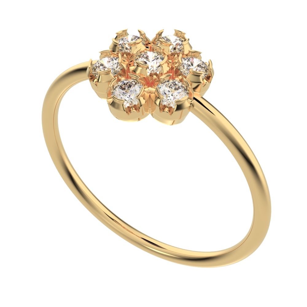 0.21 ct Round Cut Moissanite dainty Minimalist cluster halo halo floral 14K / 18K Solid Yellow Gold everyday ring
