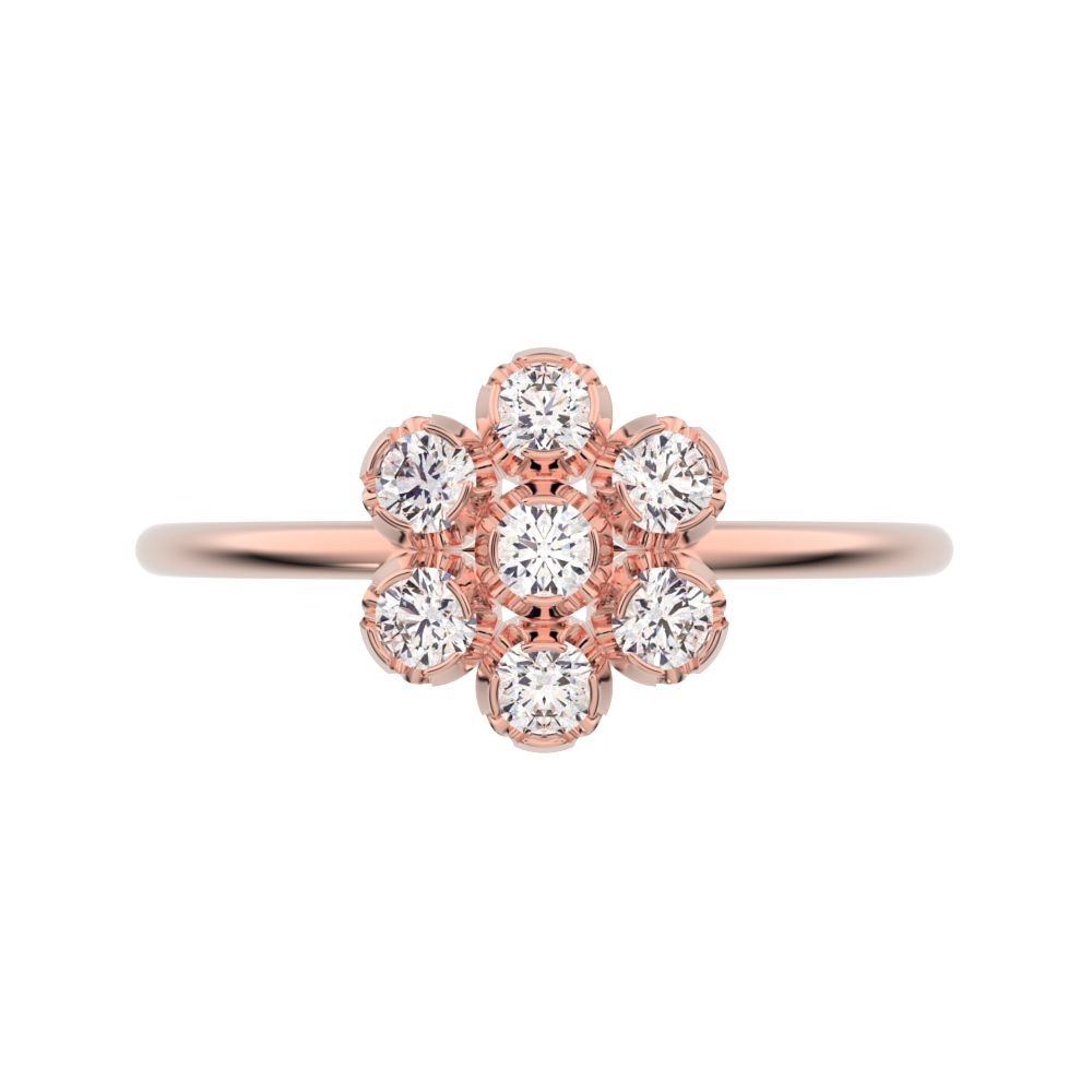 0.21 ct Round Cut Moissanite dainty Minimalist cluster halo halo floral 14K / 18K Solid Rose Gold everyday ring