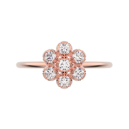 0.21 ct Round Cut Moissanite dainty Minimalist cluster halo halo floral 14K / 18K Solid Rose Gold everyday ring