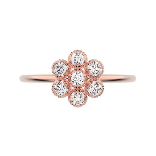 0.21 ct Round Cut Moissanite dainty Minimalist cluster halo halo floral 14K / 18K Solid Rose Gold everyday ring