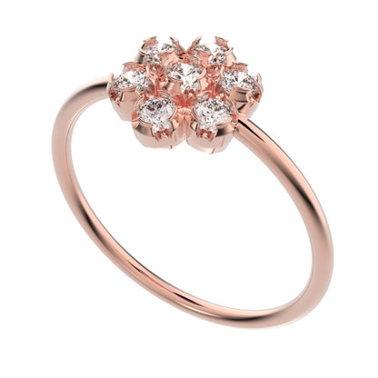 0.21 ct Round Cut Simulated Clear Diamond dainty Minimalist cluster halo halo floral 14K / 18K Solid Rose Gold everyday ring