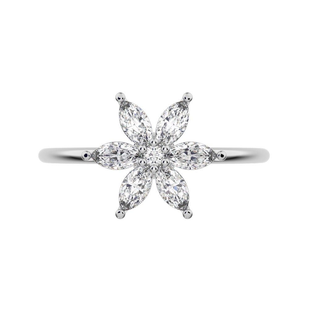 0.61 ct Marquise Cut Moissanite dainty Minimalist cluster halo eye floral star 14K / 18K Solid White Gold everyday ring
