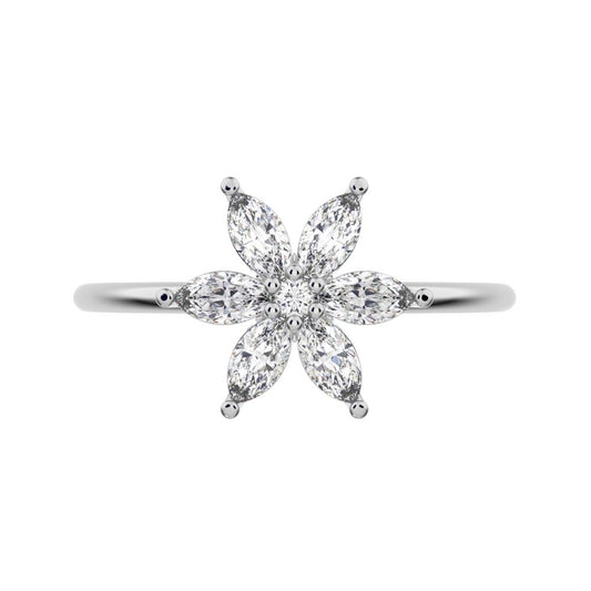 0.61 ct Marquise Cut Moissanite dainty Minimalist cluster halo eye floral star 14K / 18K Solid White Gold everyday ring