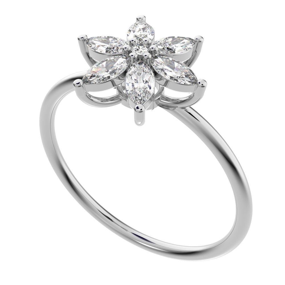 0.61 ct Marquise Cut Moissanite dainty Minimalist cluster halo eye floral star 14K / 18K Solid White Gold everyday ring