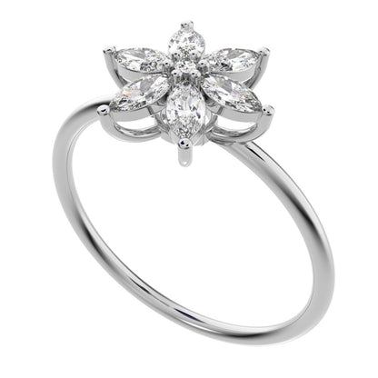 0.61 ct Marquise Cut Moissanite dainty Minimalist cluster halo eye floral star 14K / 18K Solid White Gold everyday ring