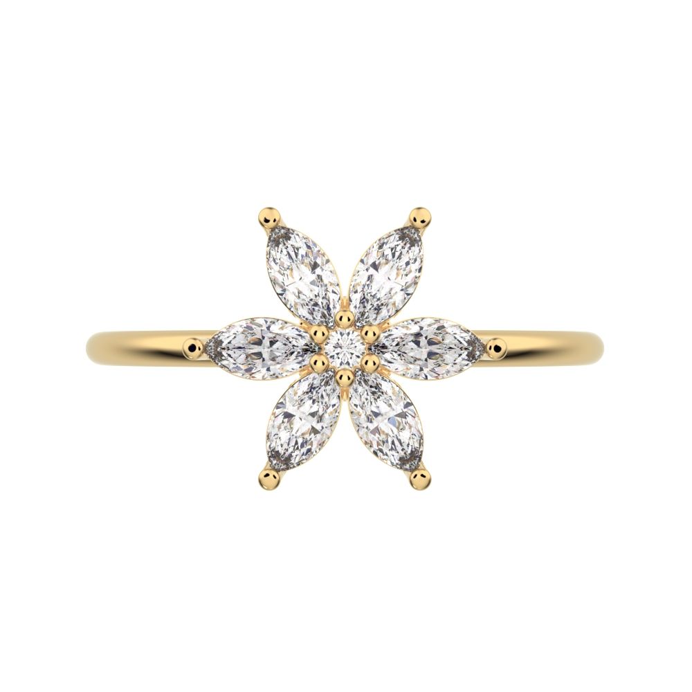 0.61 ct Marquise Cut Simulated Clear Diamond dainty Minimalist cluster halo eye floral star 14K / 18K Solid Yellow Gold everyday ring