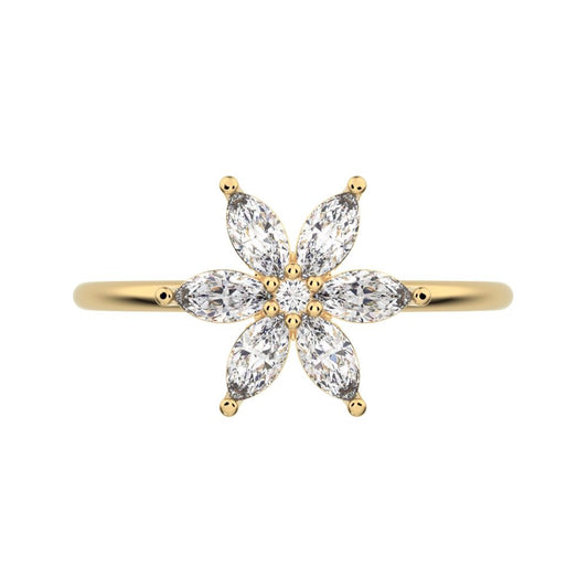 0.61 ct Marquise Cut Simulated Clear Diamond dainty Minimalist cluster halo eye floral star 14K / 18K Solid Yellow Gold everyday ring